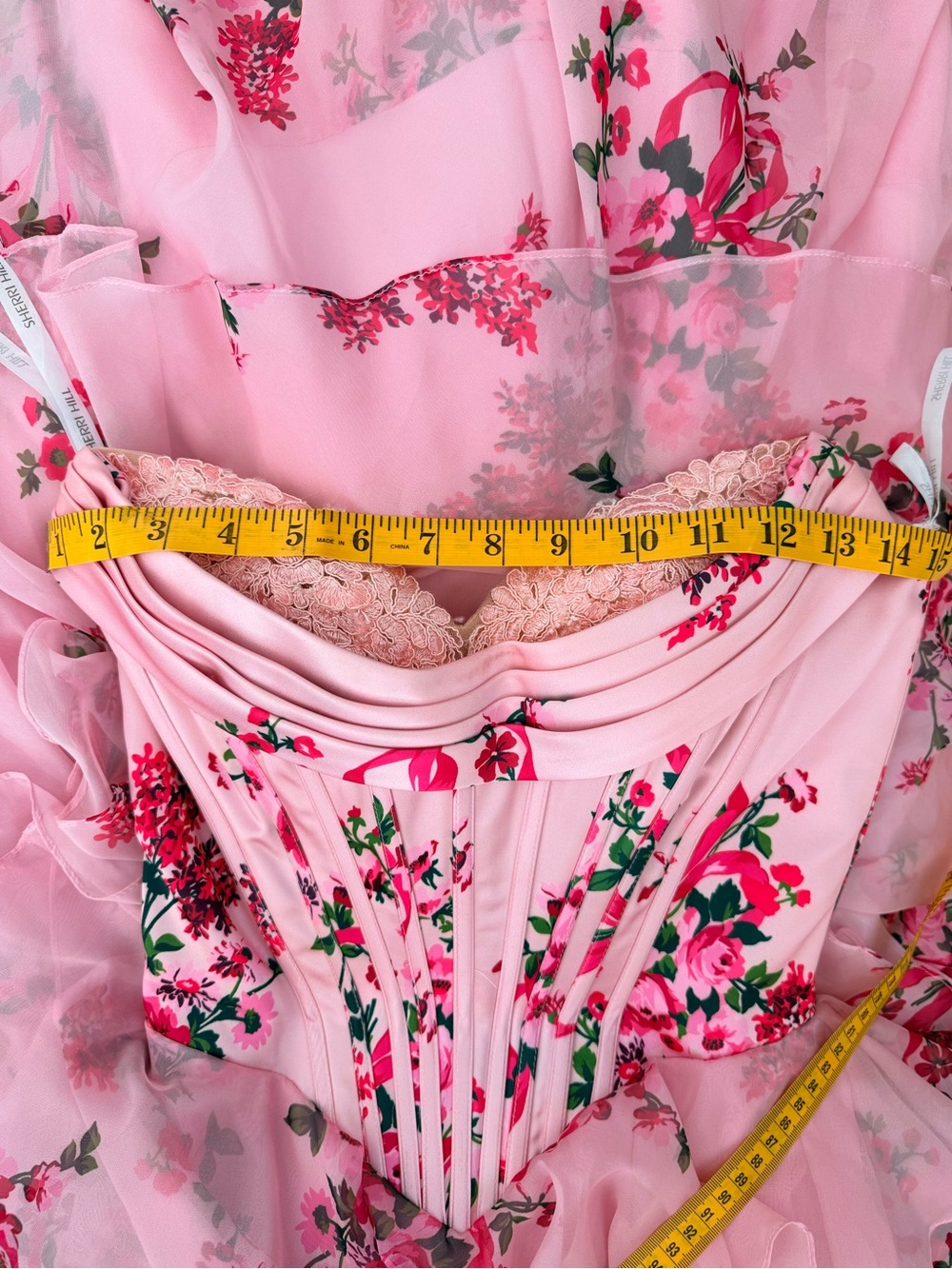 Sherri Hill Pink Floral Tiered Prom Dress - Picture 6 of 7